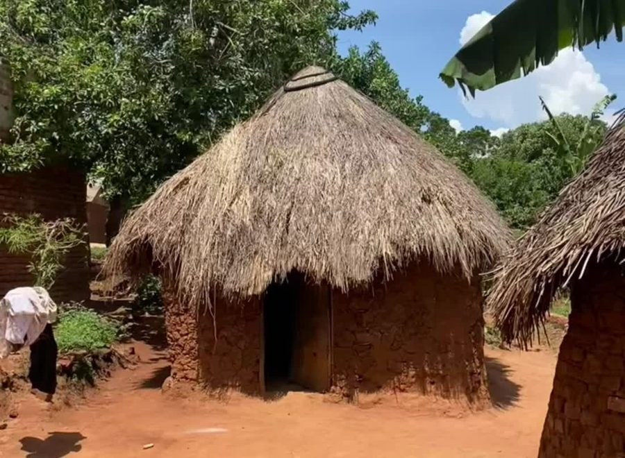 The thatched mud hut where Julius and his children lived