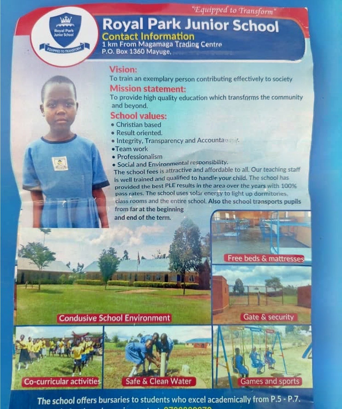The flyer for Royal Park Junior School, the school that closed