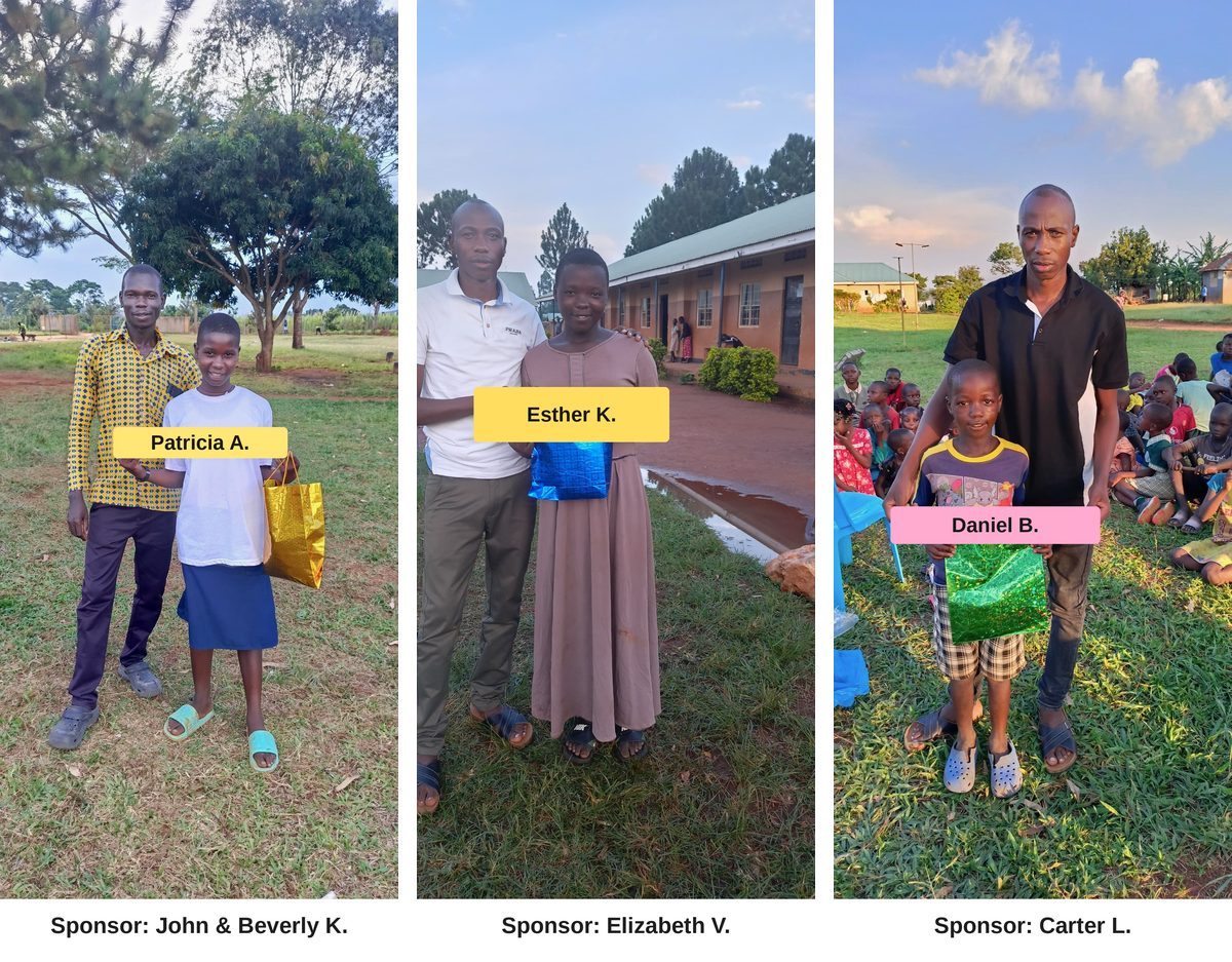 Newly sponsored scholarship children, each labeled with first name and sponsor