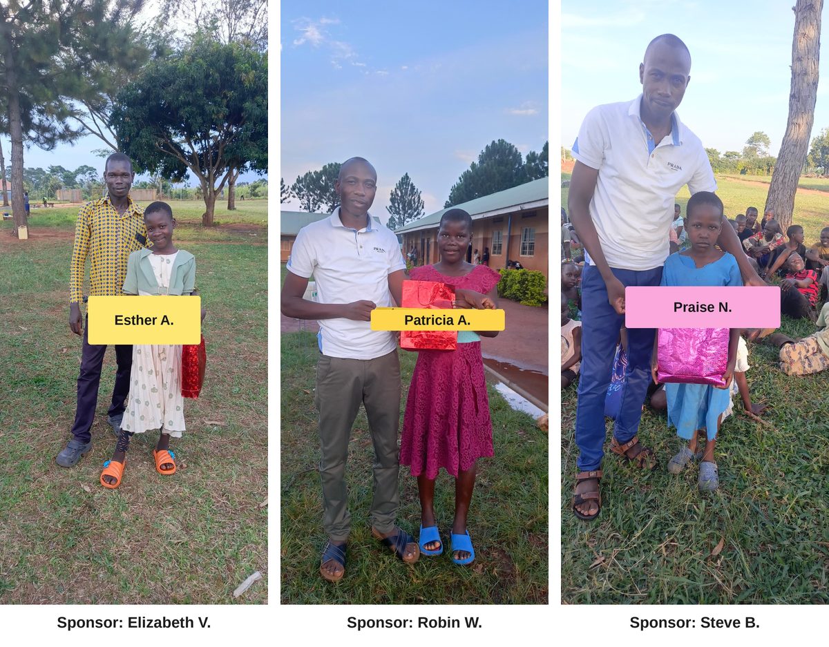 Newly sponsored scholarship children, each labeled with first name and sponsor