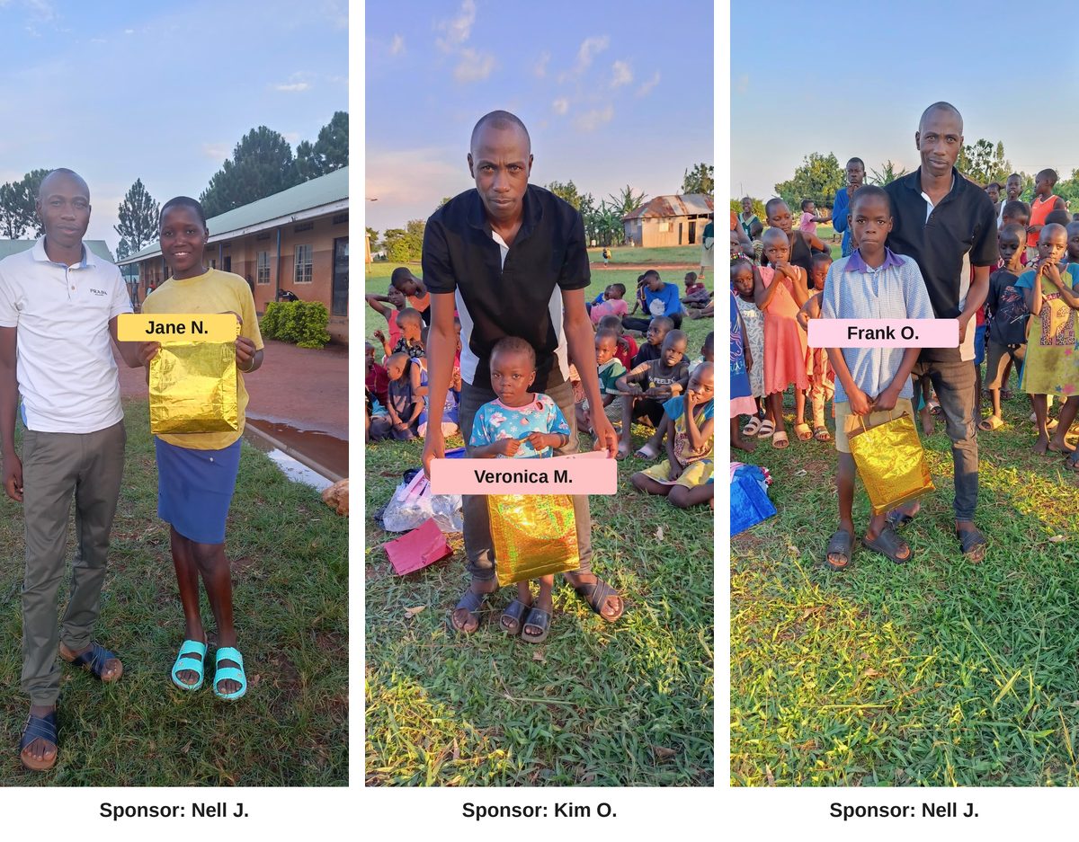 Newly sponsored scholarship children, each labeled with first name and sponsor