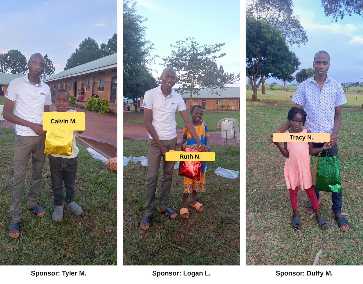 Newly sponsored scholarship children, each labeled with first name and sponsor