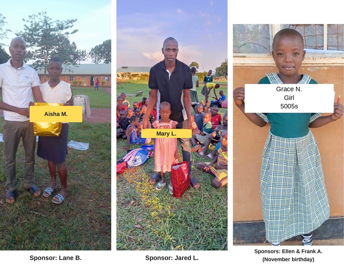 Newly sponsored scholarship children, each labeled with first name and sponsor