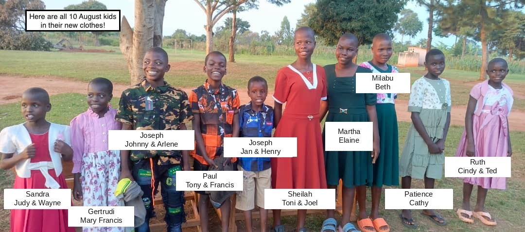 The ten August 2025 birthday children in their new clothes